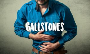 man holding gut